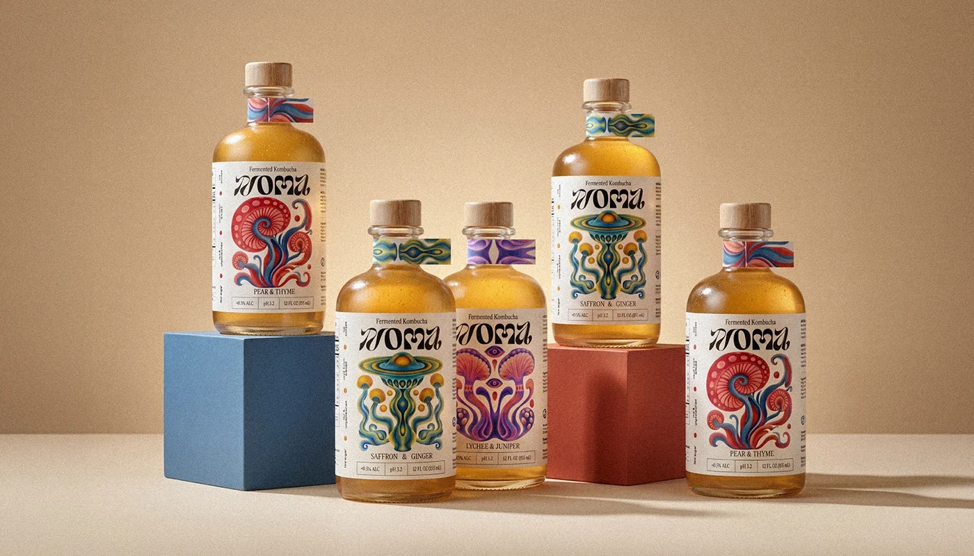 Behance 设计精选 | NOMA | Kombucha Branding, Label, Logo, Illustration-多模态AI