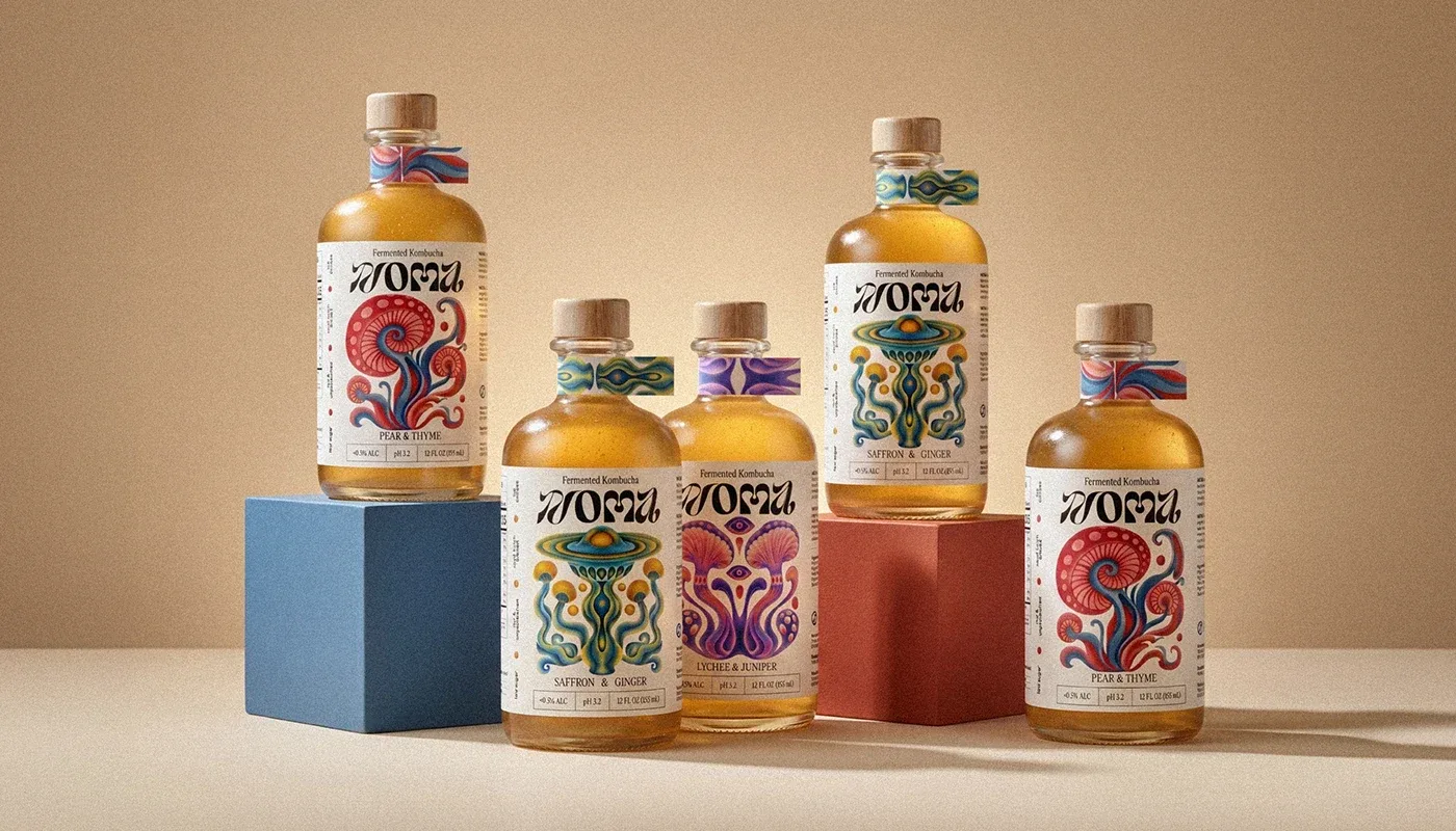 Behance 设计精选 | NOMA | Kombucha Branding, Label, Logo, Illustration-多模态AI