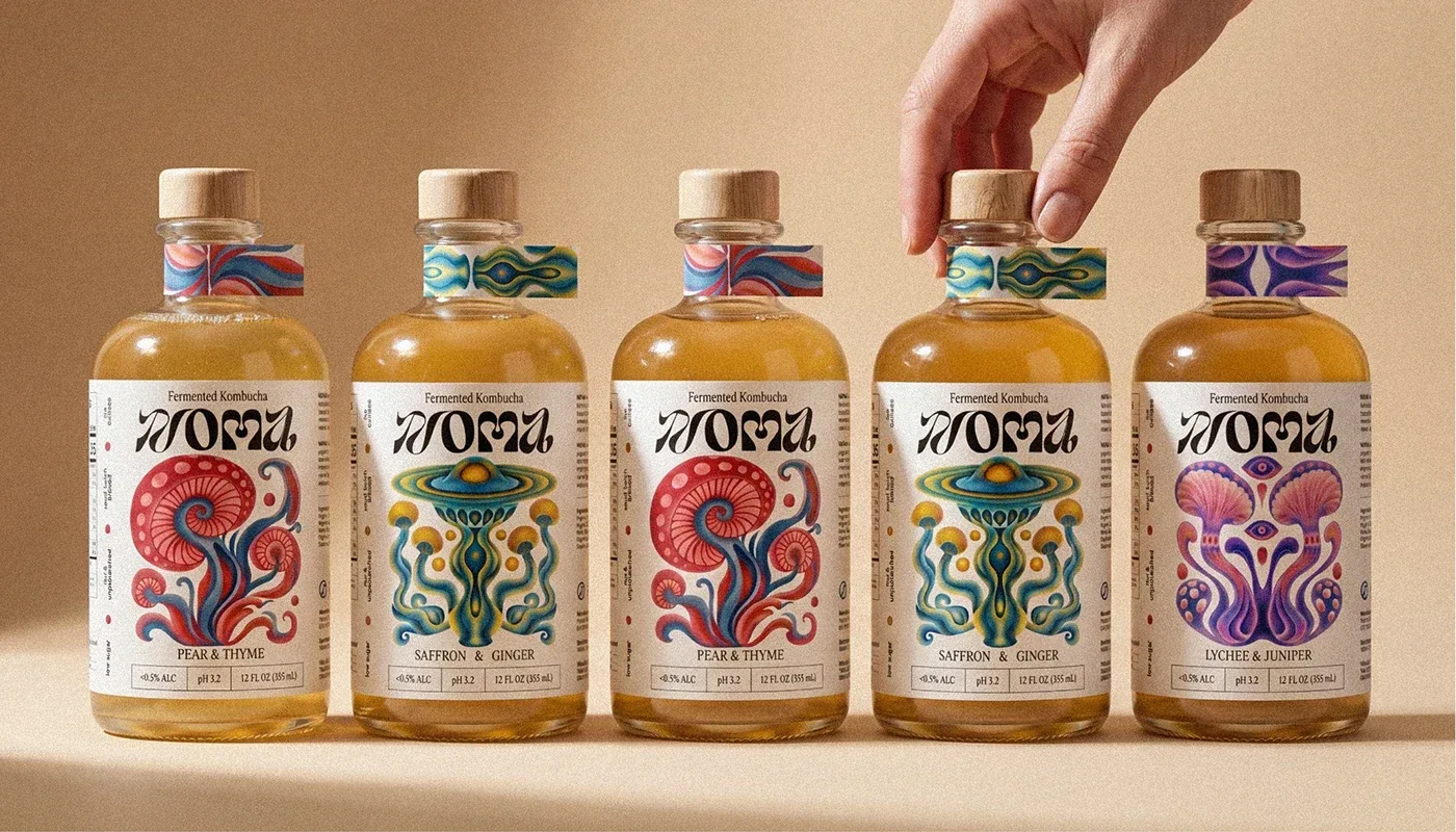 Behance 设计精选 | NOMA | Kombucha Branding, Label, Logo, Illustration-多模态AI