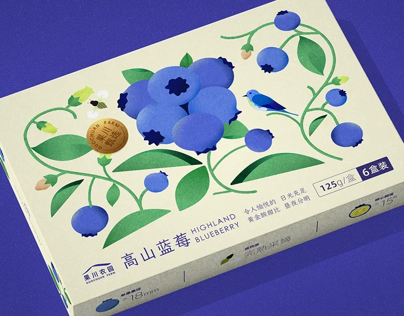 Behance 设计精选 | 「蓝莓礼盒」插画&包装设计-多模态AI