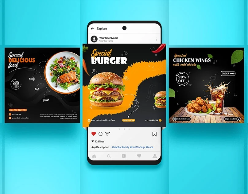 Behance 设计精选 | Organic Bites & Flavor Focus | Food Social Media Post-多模态AI