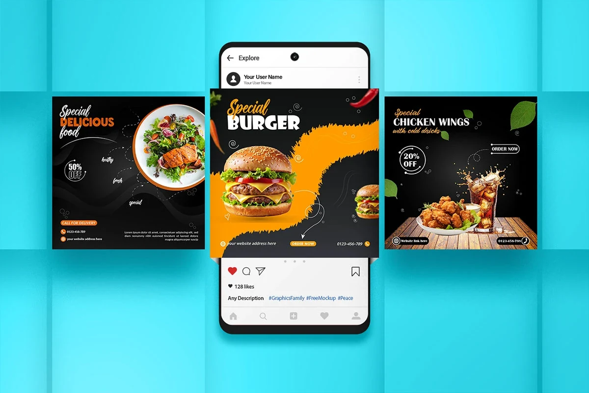 Behance 设计精选 | Organic Bites & Flavor Focus | Food Social Media Post-多模态AI