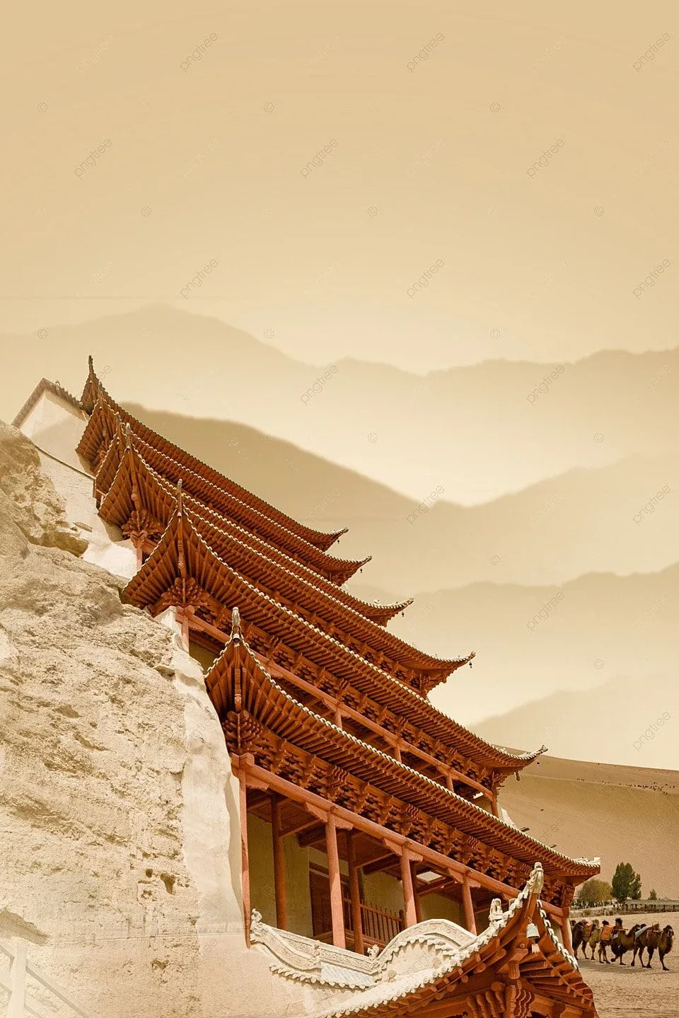 Pinterest 设计灵感 | Dunhuang Ancient Architecture Grey Chinese Style Background-多模态AI