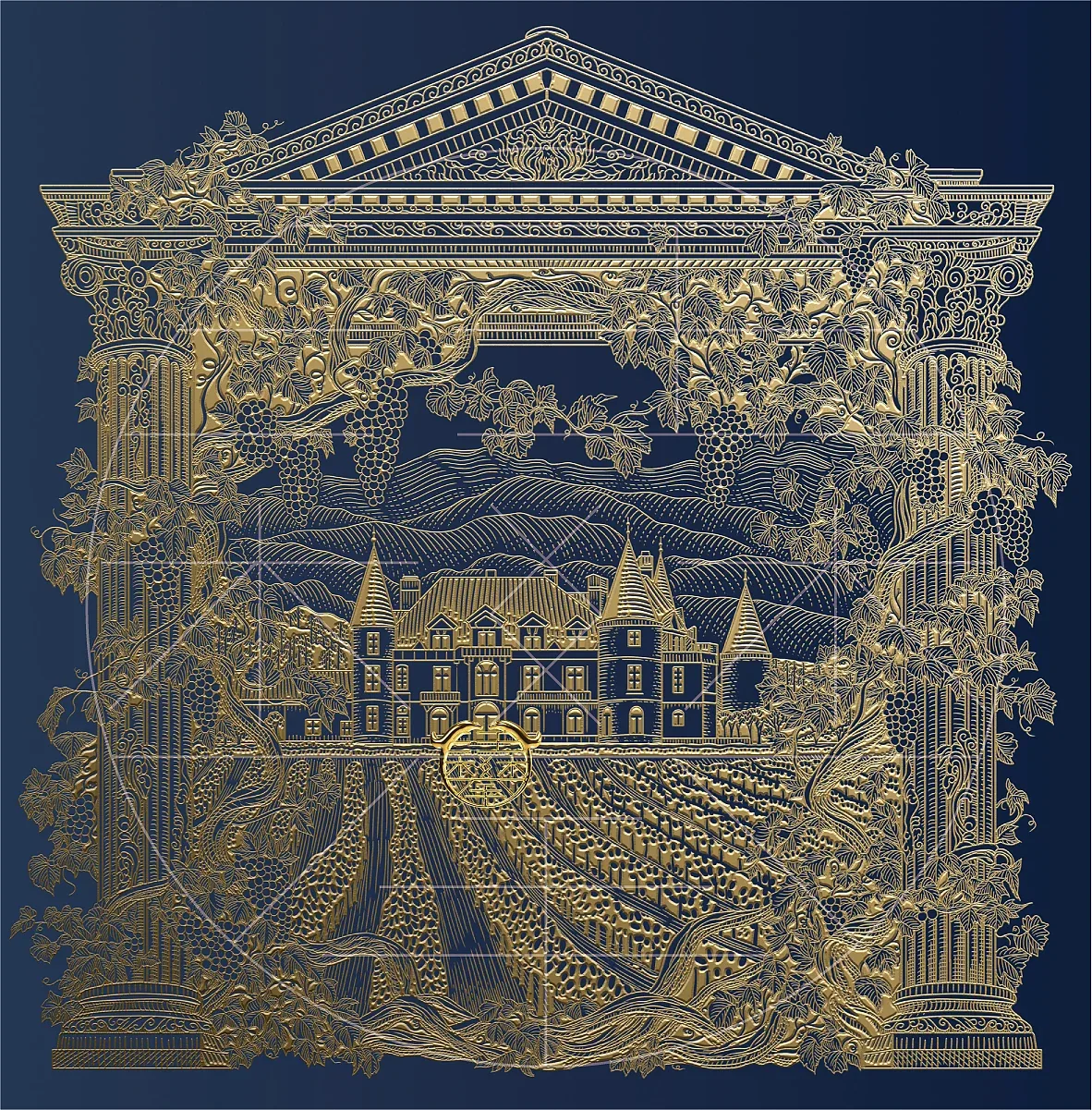 站酷设计精选 | 罗马柱葡萄酒庄红酒包装插画设计/版画-多模态AI