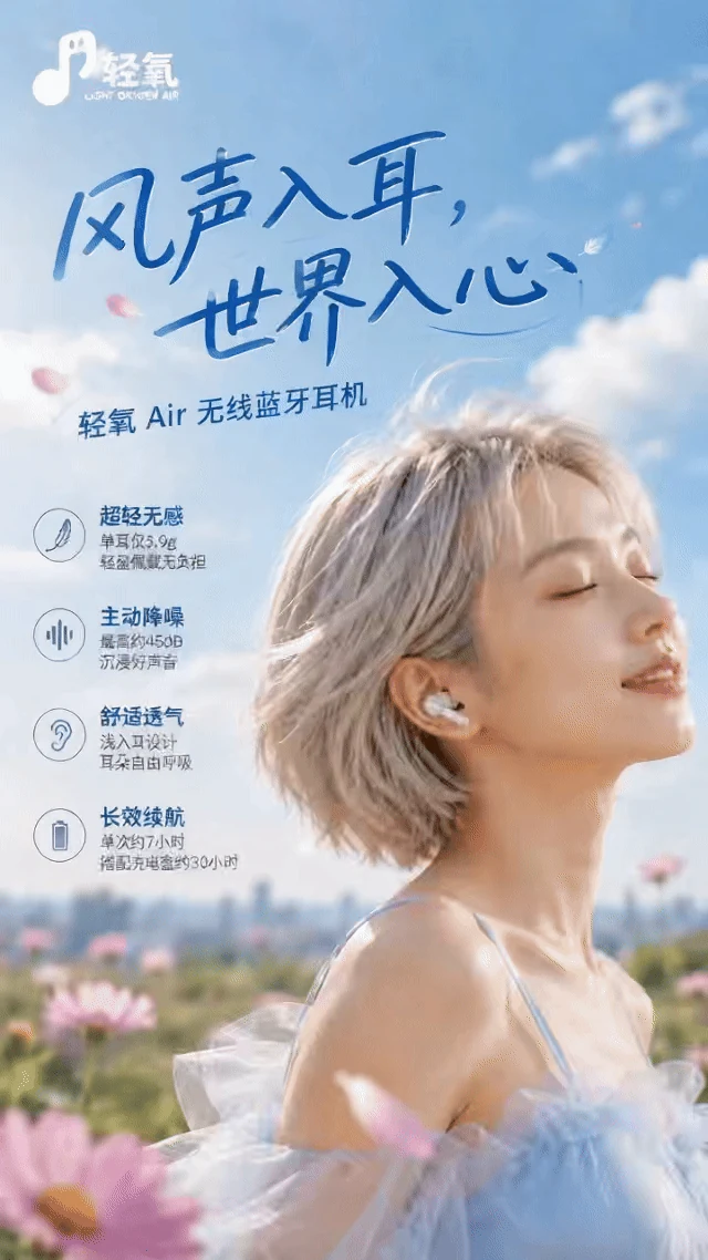站酷设计精选 | 《轻氧 Air》无线蓝牙耳机 | TVC广告片全案设计-多模态AI
