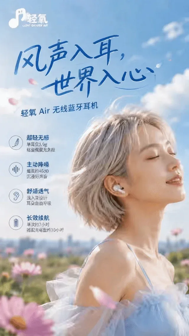 站酷设计精选 | 《轻氧 Air》无线蓝牙耳机 | TVC广告片全案设计-多模态AI