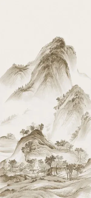 Pinterest 设计灵感 | 新中式山水 古典 水墨 手绘 玄关 高山 高端背景墙 定制壁画 硬包背景墙 G22023K-B