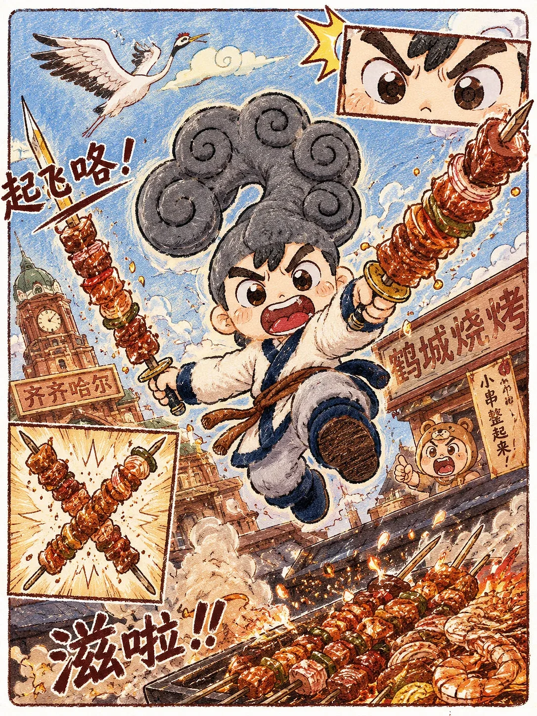 站酷设计精选 | 炭火跑了?五位烧烤高手的鹤城追火记-多模态AI